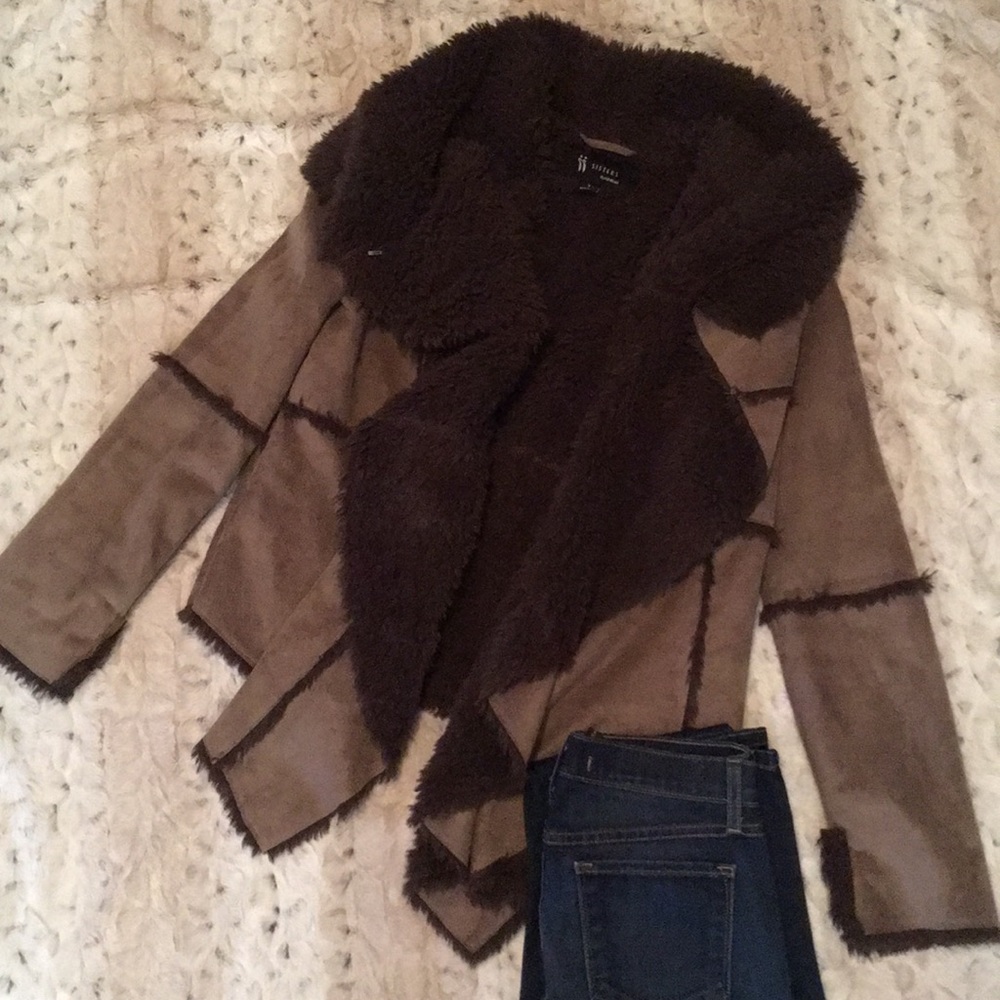 Faux fur and suede brown Sisters Outerwear jacket